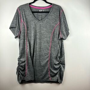 RBX EUC ACTIVEWEAR TOP SHORT SLEEVES SZ 3X grey w/ pink stitching accents